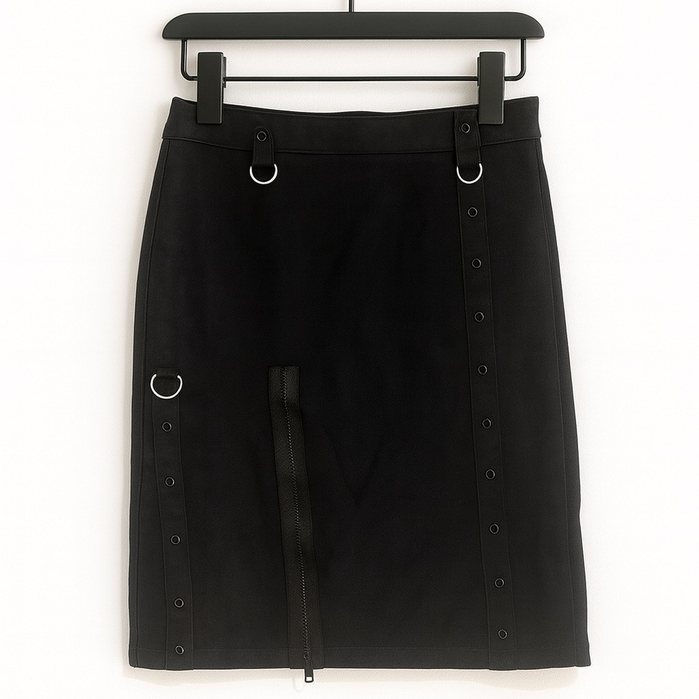 Tripp NYC Black Denim Pencil  Skirt with Ring Details